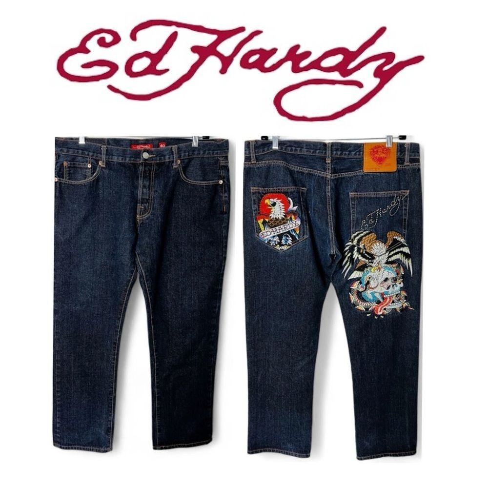 Ed‎ Hardy x Christian Audigier - Men's Straight Leg Dark Wash Jeans - Sz. 40